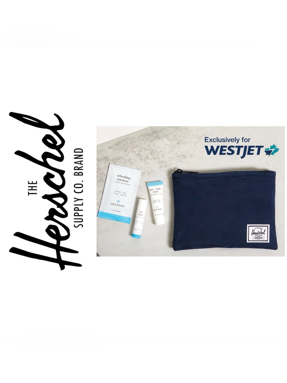 Herschel Travel premium amenity kit pouch for WestJet Airlines